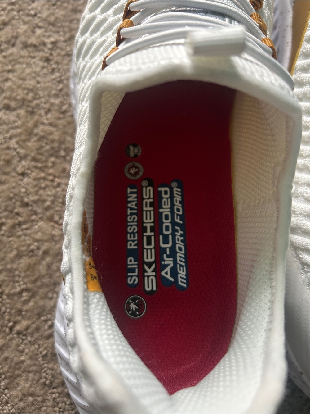 Skechers White Knit Slip-On Sneakers with Gold Accent Loops - Picture 7 of 13